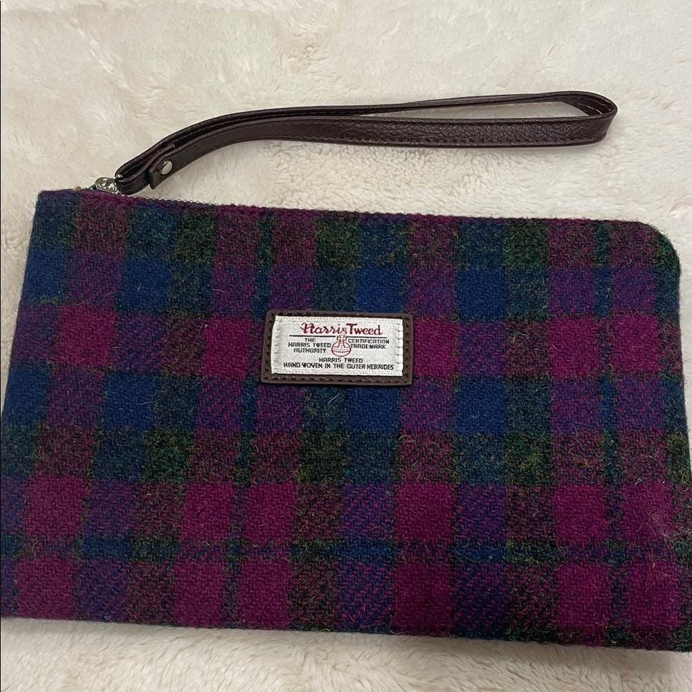 Harris Tweed Plaid Clutch with Wrist Strap